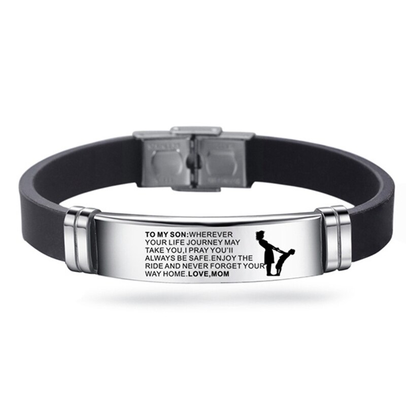 To My Son Inspirational Bracelet Men Wristband Stainless Steel Silicone Bracelets For Boys Love From Mom Dad