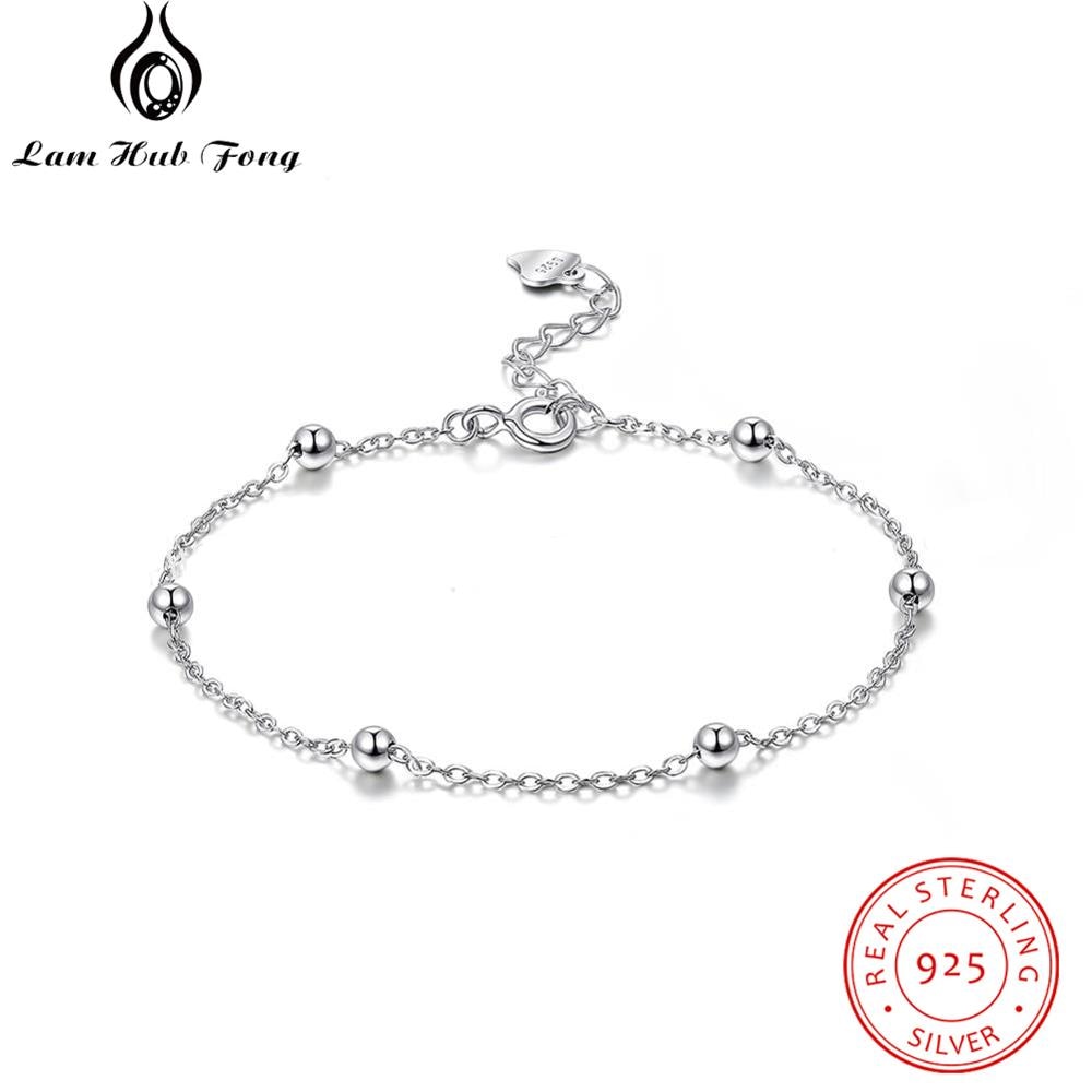 Elegante 925 Sterling Zilveren Vrouwen Armbanden Met Kralen Eenvoudige Verstelbare Link Chain Armband Zilver 925 Sieraden (Lam Hub Fong)