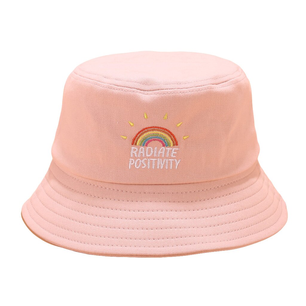 Kvinder regnbue print lærred foldbar udendørs spand hat sol hat cap: Lyserød
