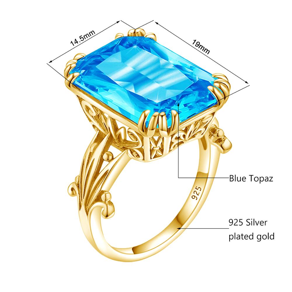 14K Goud Kleur Echt Blue Topaz Ring 925 Sterling Zilveren Ringen Voor Vrouwen Wedding Engagement Ring Zilver 925 Edelstenen sieraden