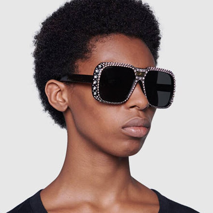 Trendy grote imitatie zonnebril met diamanten montuur, europese en amerikaanse persoonlijkheid, imitatie diamanten ster