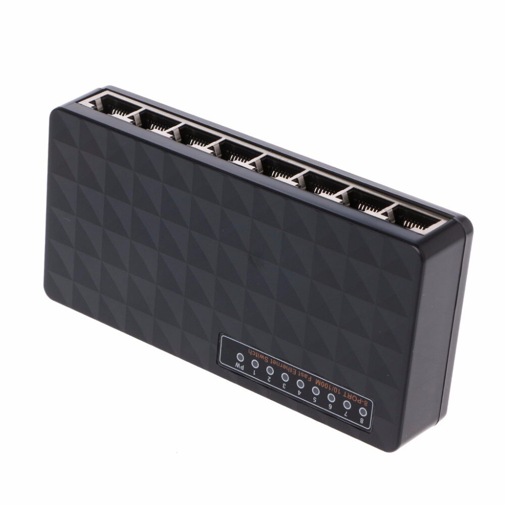 Novo 8-port 10/100 mbps ethernet rede switch hub desktop mini rápido lan switcher adaptador com plugue da ue fonte de alimentação preto c26