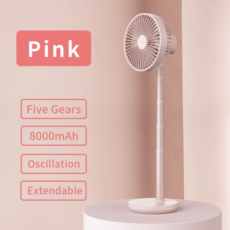 Jisulife Bureau Ventilator Ventilador Portatil Telescopische Vouwen Ventilator Voor Thuis Office 8000Mah Usb Stille Oplaadbare Vloer Fan: timed fan pink