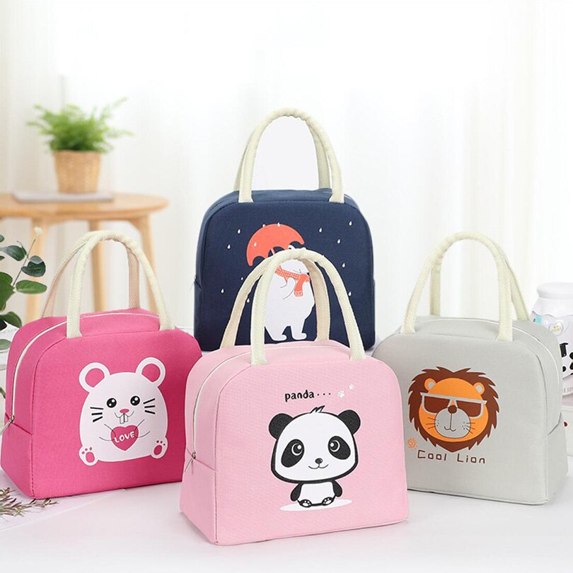 Cartoon Printed Thermal Insulated Snack Canvas Box Tote Bag Cooler Food Lunch Picnic Storage Bags For Women Kids Men Camping