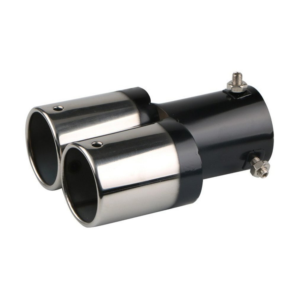 Dual Outlet Car Exhaust Tip Stainless Steel Slant Rolled Edge Auto Muffler Silencer Universal Black+Silver Car Exterior Supplies