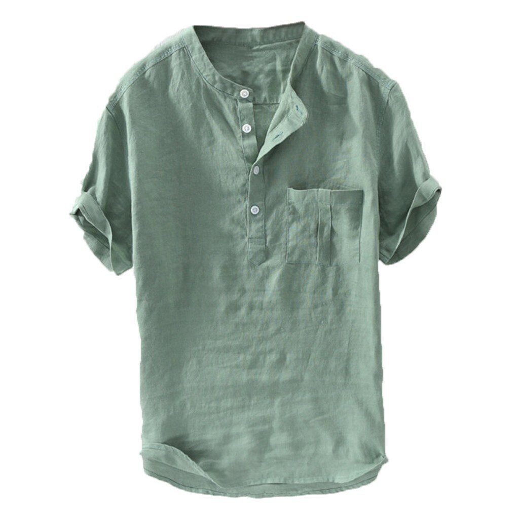 Jaycosin herre skjorte plus størrelse massiv hamp knap korte ærmer herre skjorter sommer bluse top skjorte herre camisa masculina 19 jul 9