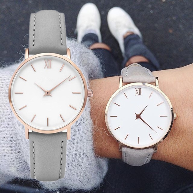 Simple Women Watch Roman Scale Rose Gold Round Dial Women's Watches Belt Female Clock Wrist Watch Relogio Feminino saati