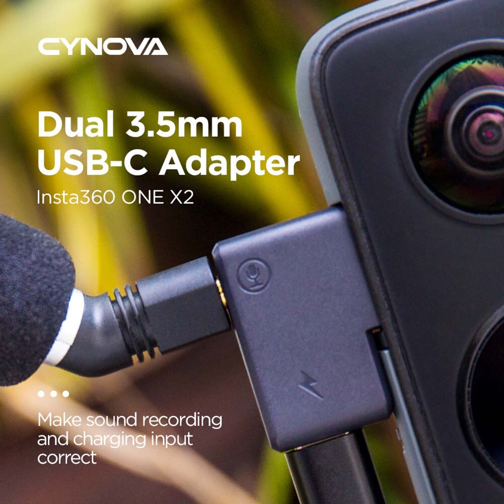 Charging Audio External Adapter for Insta360 ONE X2 Portable Dual 3.5mm USB-C Charge Mic Adapter For ONE X 2 Camera Accessories