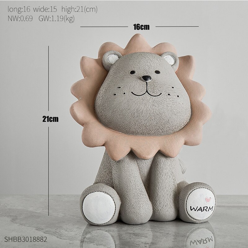 Dessin animé Lion tirelire résine créative ornements chambre café bureau placard bureau décoration de la maison enfants décor de mariage: Grey large
