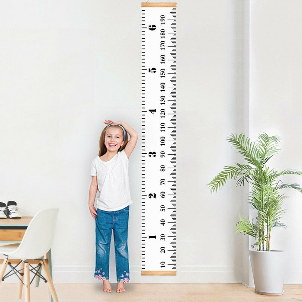 Barn tillväxtdiagram, träram tyg canvas höjdmätningslinjal från baby till vuxen för barnrumsdekoration 7.9 x 79in