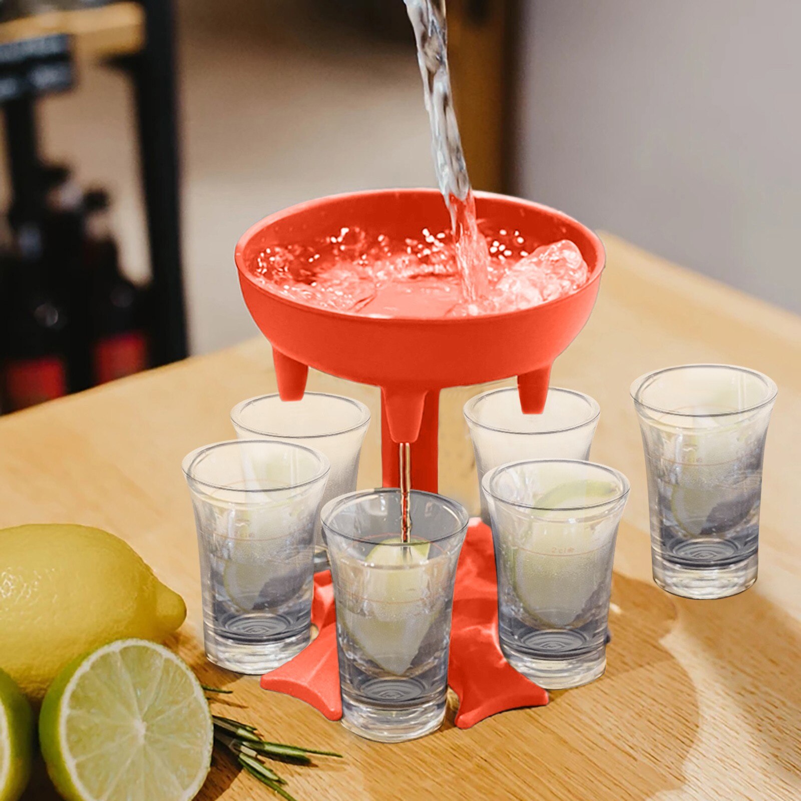 6 Borrelglas Dispenser En Houder-Dispenser Voor Vullen Vloeistoffen, Schoten Doseer Liquor Dispenser Party Games Drinken Gereedschap: Red