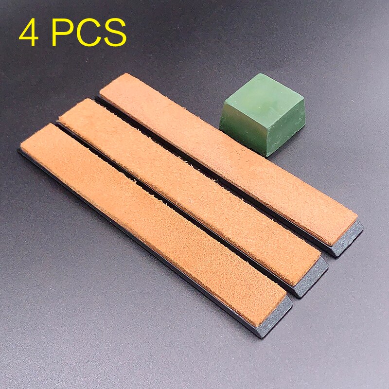 Lederen Artikel Schaar Polijsten Tool Lederen Set Honen Strop Mes Cutter Koeienhuid Strop Polish Riem Slijpen Slijpen Wax: 4 pcs