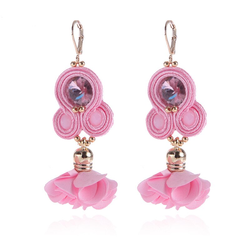 Kpacota farve soutache hængende øreringe håndlavede dangle øreringe smuk blomst etnisk gul pink smykker til kvinder: Lyserød