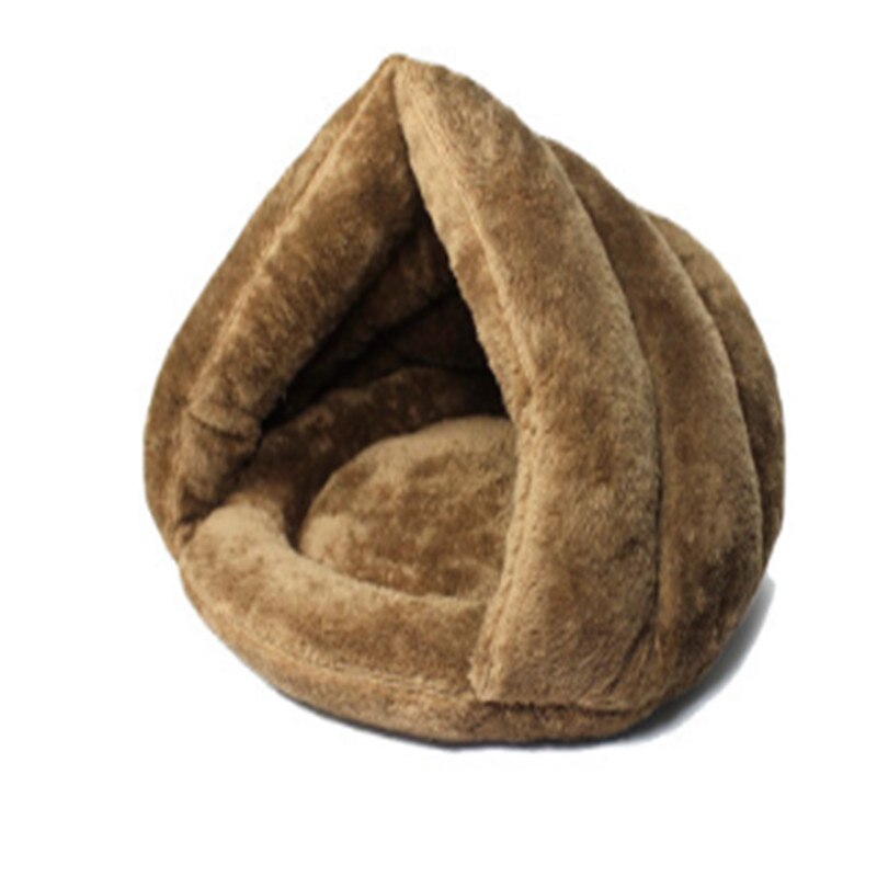 Triangle Pet Nest Pet Dog Cat Cave Igloo Bed Basket House Kitten Soft Cozy Indoor Cushion Kennel Pet Accessories: Brown / L