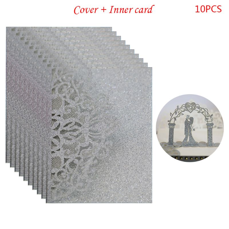 Bride Groom Wedding Invitations Card Delicate Hollow Carved Lace Romantic Greeting Cards Wedding Decoration Party Supplies: Silver