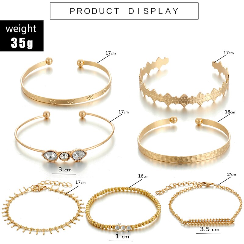 Tocona Bohemian Shell Moon Bracelets for Women Gold Silver Color Pineapple Cross Geometric Shiny Crystal Open Bangle Jewelry