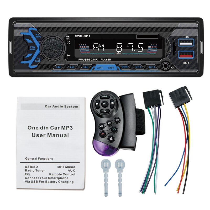 Auto Radio 1 Din Bluetooth Car Stereo Receiver Fm MP3 Speler Handsfree A2DP Tf Usb Opladen Stuurwiel Afstandsbediening Hoofd unit 7811