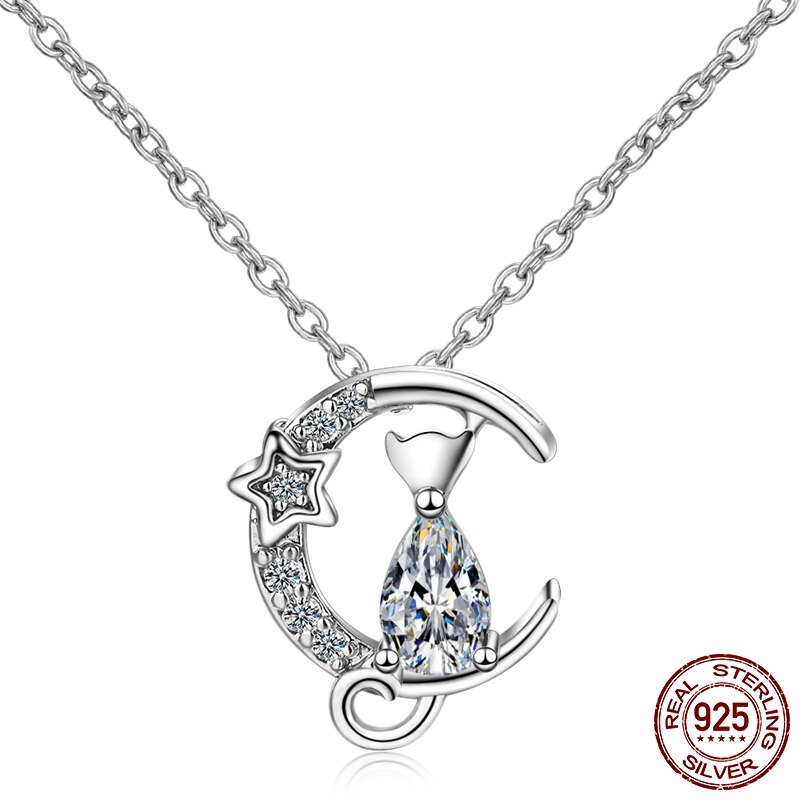 Doppio anello chiusura corta chiusura a forma di gatto collana con ciondolo a stella per regalo di gioielli in zircone CZ moda donna: STN003
