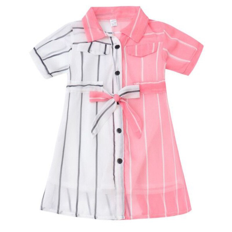 Chemisiers à manches courtes pour filles, vêtements d'extérieur à la , patchwork, pour enfants et adolescents de 3 à 12 ans: Rose / 10-11Y