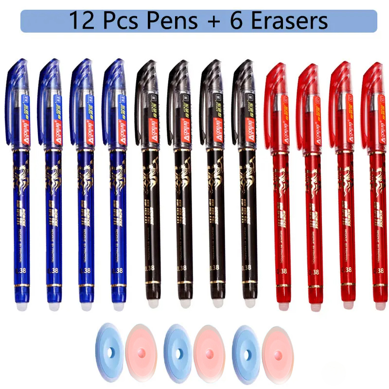 100 unids/set Kawaii recarga borrable bolígrafos borrables bolígrafo de Gel boceto escritura papelería para cuaderno útiles escolares lindo lápiz para niños: Negro