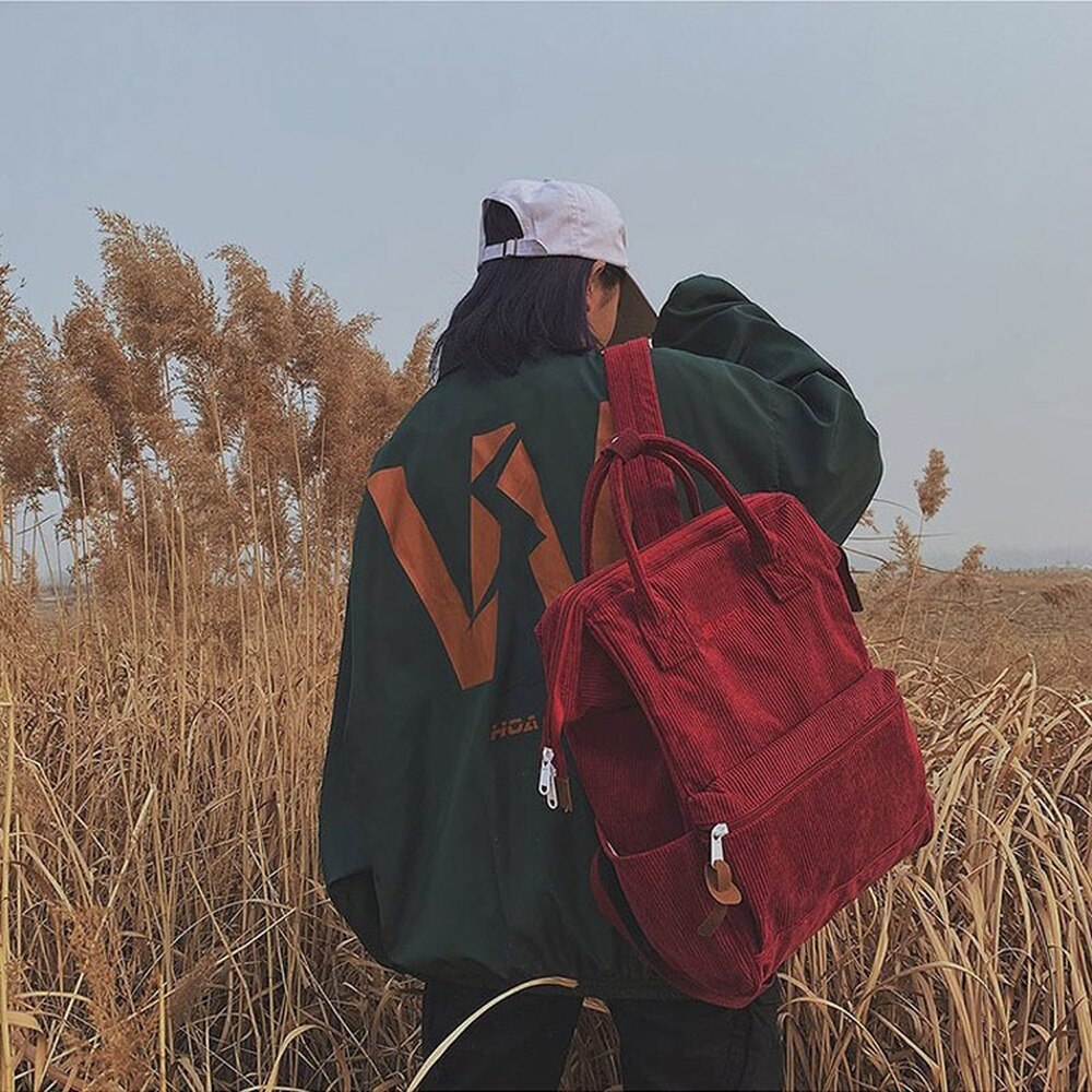 Women Corduroy Backpacks School Bags For Teenager Girls Mochila Larger Capacity Casual Travel Backpacks Female Rucksack Sac