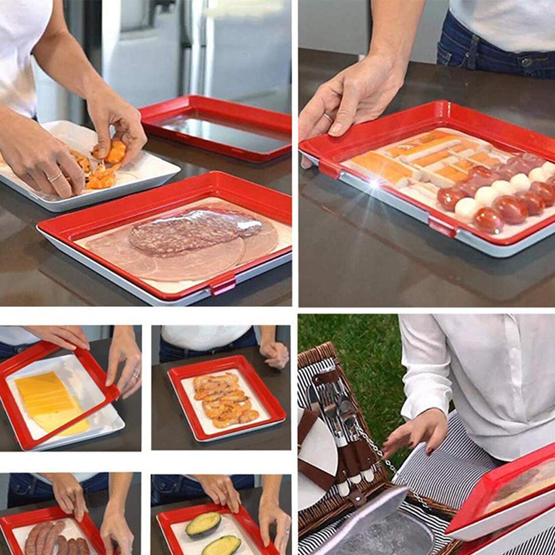 8PCS Food Preservation Tray Stackable Food Fresh Tray Magic Elastic Fresh Tray Reusable Food Storage Container