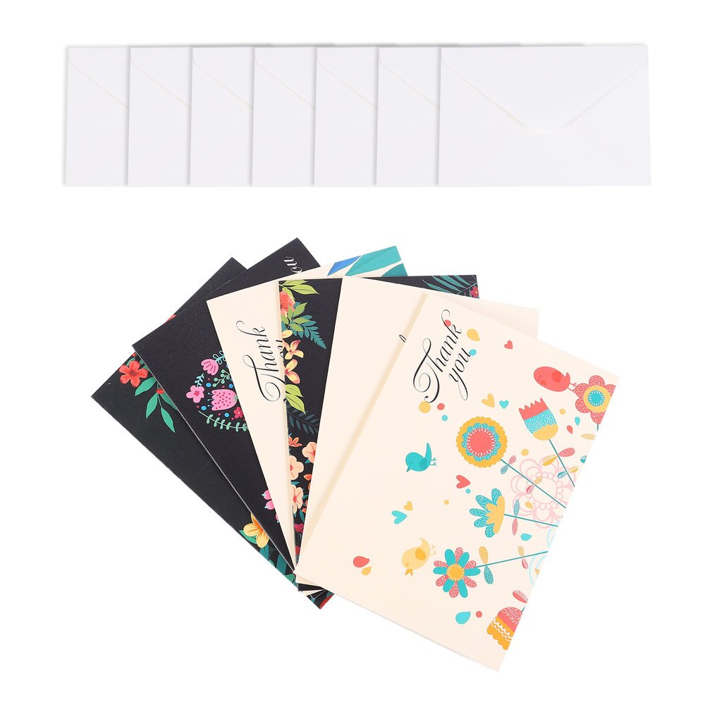 6 Pcs Beautiful Note Cards Memo Cards with Envelopes (Black)