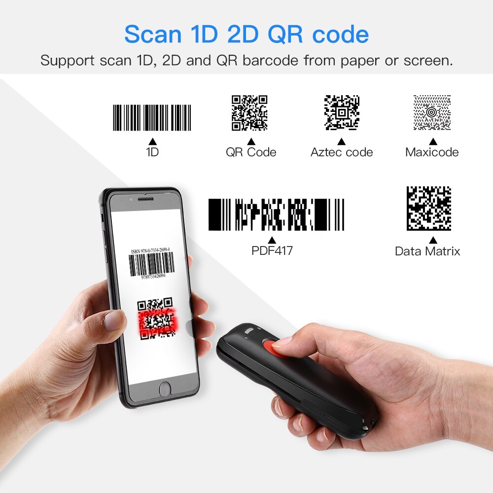 Eyoyo EY-004A 1D 2D QR Wireless Bluetooth Barcode Scanner Portable Reader Red Light CCD Bar Code Scanner for Ios Android Windows