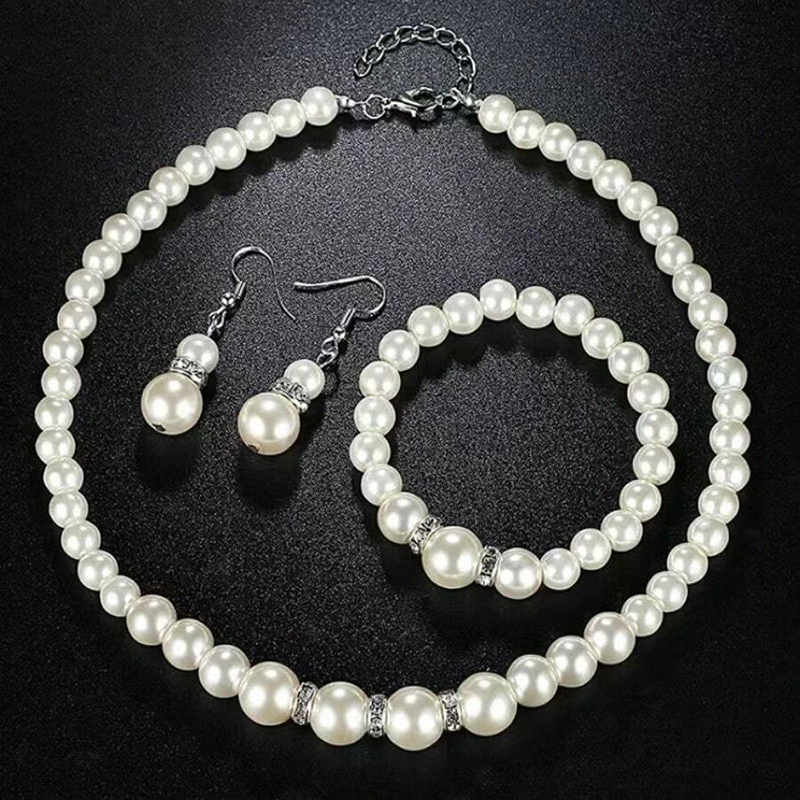 Modisches Perlen-Schmuckset, künstliche Perle, doppellagig, luxuriös, Ohrringe, Halskette, Hochzeit, Alltag, vielseitiges Halsketten- und Armbinde-einstellen
