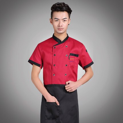 Kokkedragt kortærmet kokkeuniform udtjekket kokkejakke billigste kokkeskjorte restaurantoverdele hoteluniform: Rød / Xxl