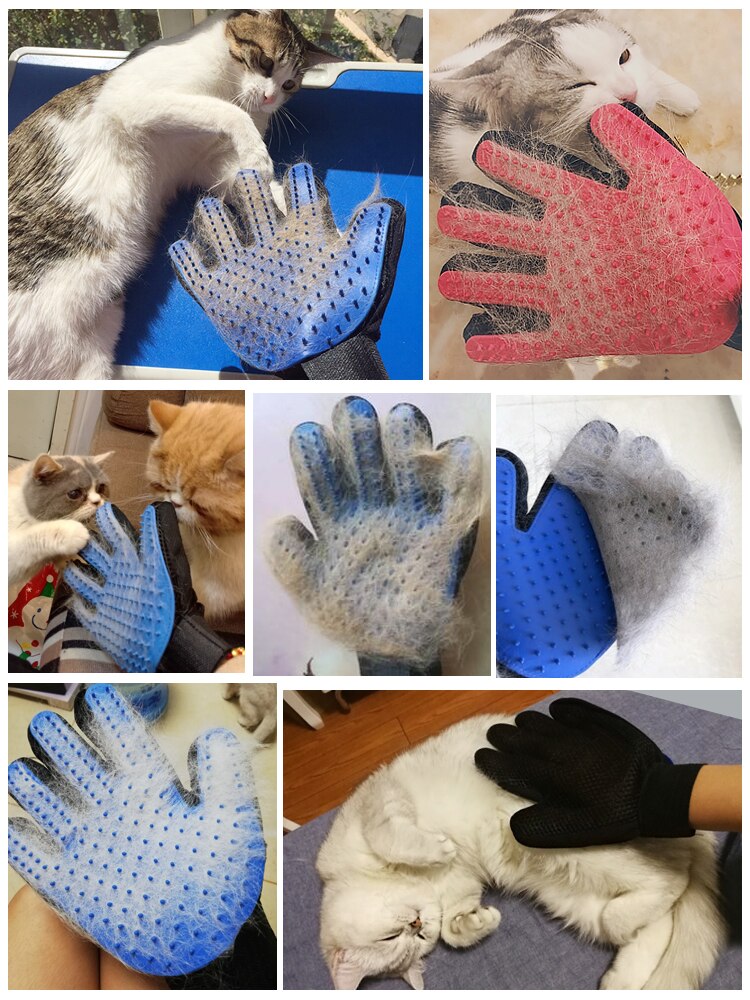Luvas do pente da escova do cão do animal de estimação do silicone, suprimentos da beleza da massagem da limpeza do animal de estimação luvas da limpeza do cabelo do gato acessórios