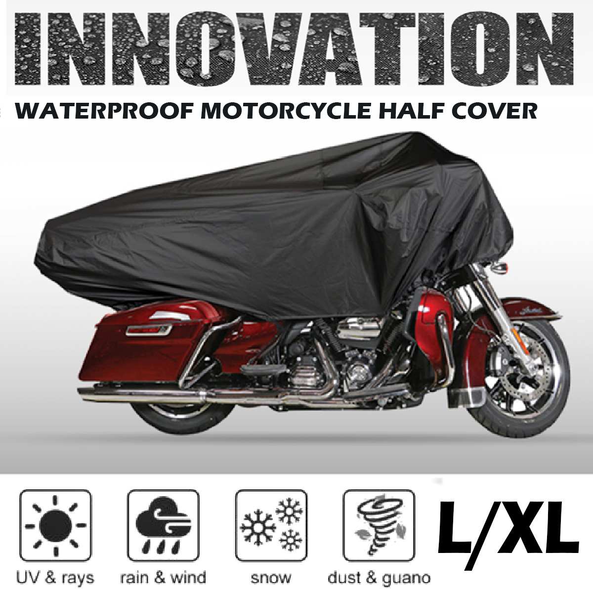 210D Motorfiets Cover Outdoor Waterdicht Polyester Half Cover Black Stofdicht Anti Uv Protector Met Opbergtas L/xl