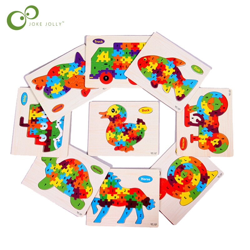 26 Letters Cognitieve Vliegtuig Puzzel Kinderen Alfabetische Grafische Onderwijs Speelgoed 9 Patronen Optioneel Houten Puzzel Blokken Ddj