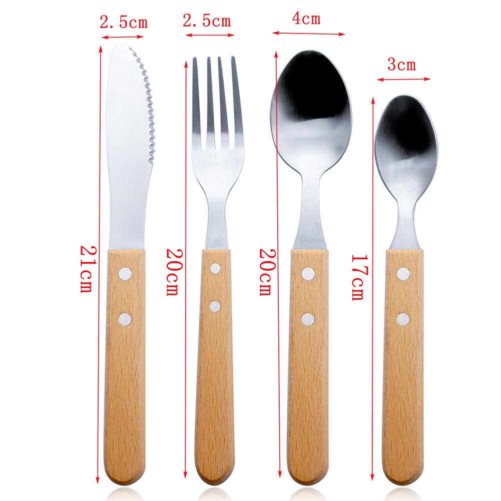 Stainless Steel Flatware Sets, 4 Piece Silverware Cutlery With Wooden Handles, Included Spoons, Knives, Dessert spoon, Forks