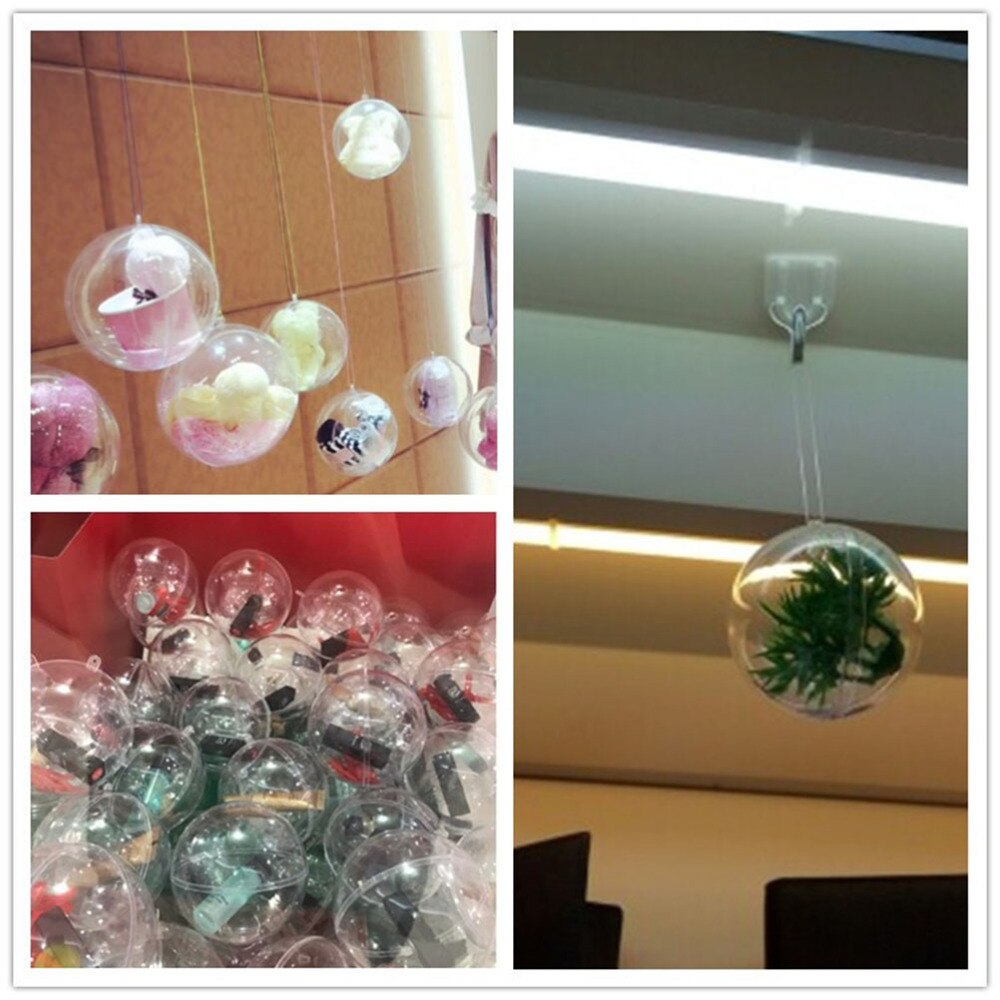 10Pcs Transparent Fill-able Hollow Sphere Xmas Hanging Ornament Party Wedding Decor: Default Title