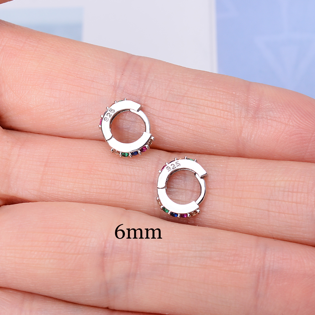 Piercing Studs Women Small Hoop Earring Huggies Ear Circle Rings Cartilage Earlobe Tragus Man Girls Tiny Hoops: Silver rainbow 6mm