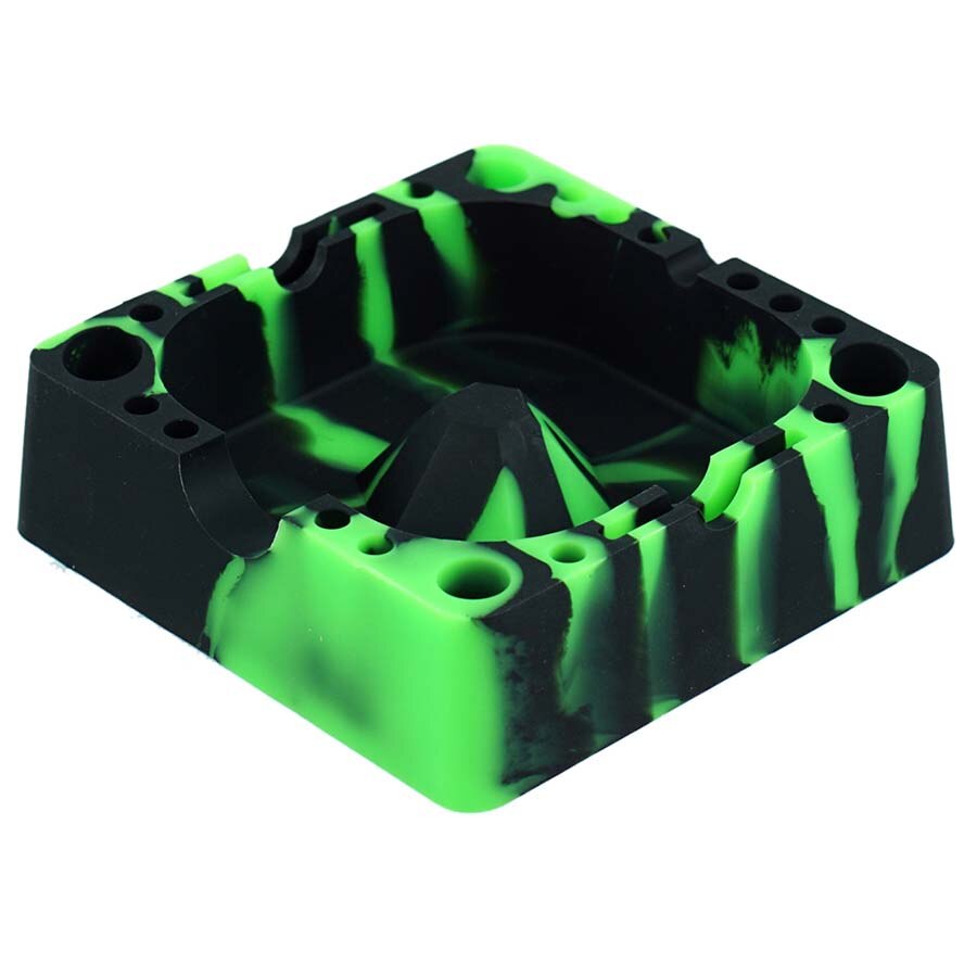 Cenicero de silicona Extra grueso, sin humo, redondo, Cenicero, remolino de humo (silicona de grado alimenticio), soportes de vidrio seguros: black and green