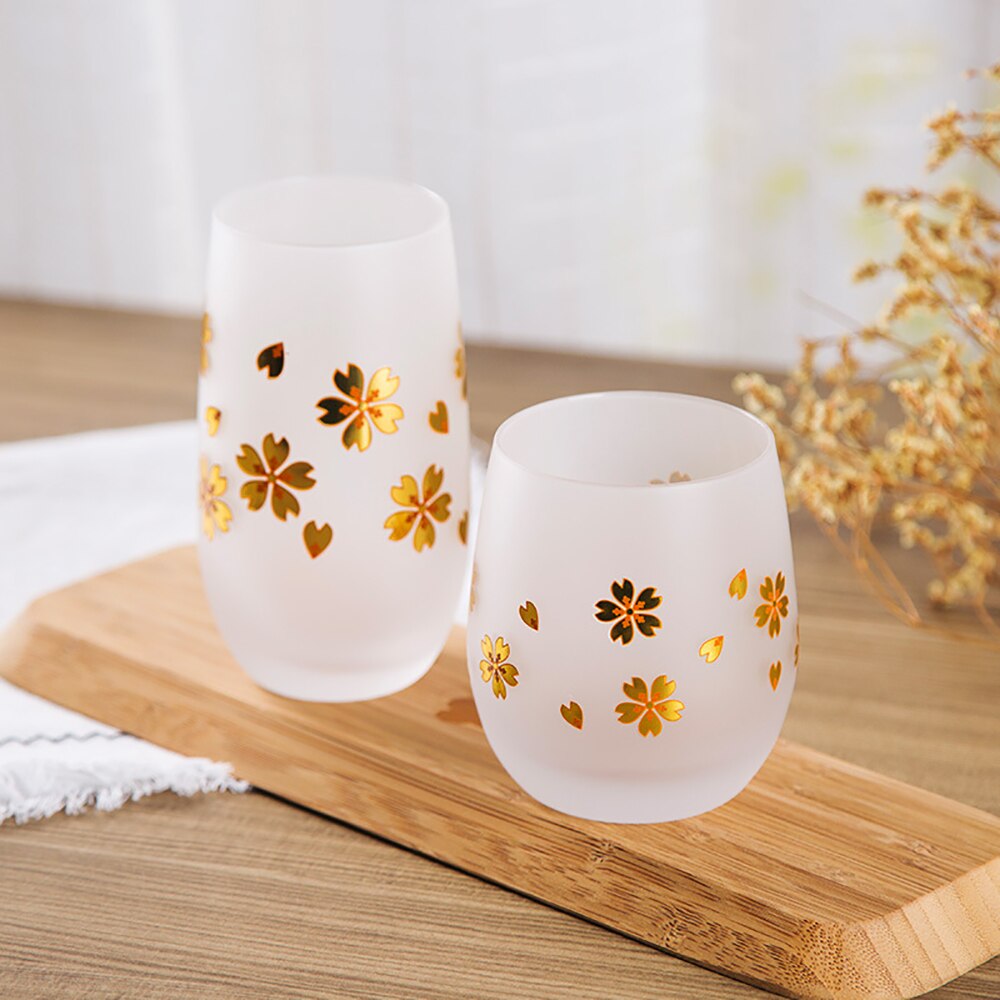 Japanse Stijl Sakura Frosted Glas Eco-Vriend Wijn Sap Bier Cup Featured Gouden Textuur Koffiekopje Creatieve Cadeau Voor vrienden