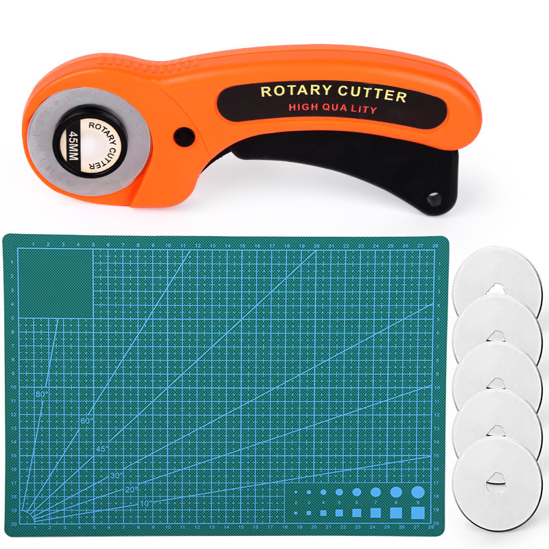 LMDZ Rotary Cutter with Circular Blade Fabric Cutter Stainless steel straight ruler Grid Lines Cutting Mat for Leather Tools: type1