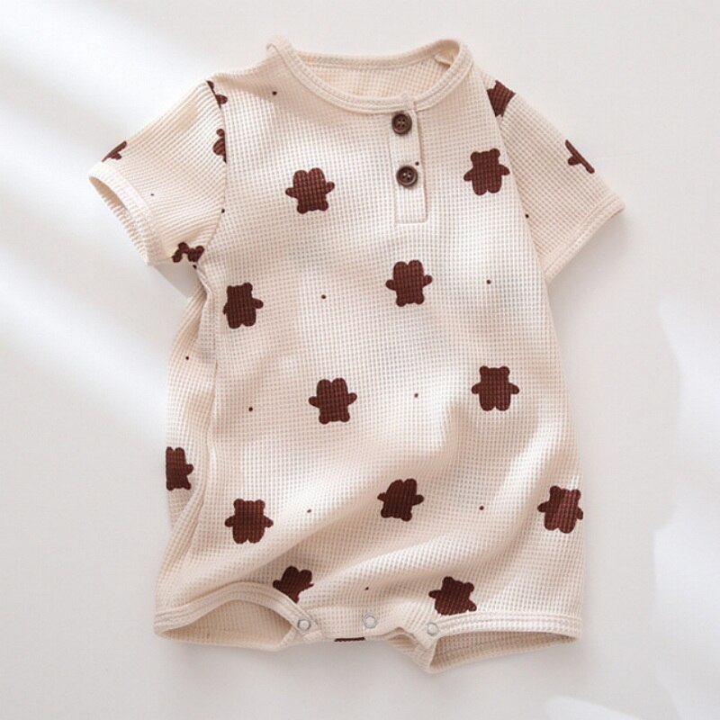 Zomer Bodysuit Baby Meisje Jongen Kleding Cartoon Beer Abrikoos Kaki Katoen Roung Kraag Jumpsuit Met Cap Voor Unisex Kleding E6130: beige bodysuit / 66cm 0-3Months