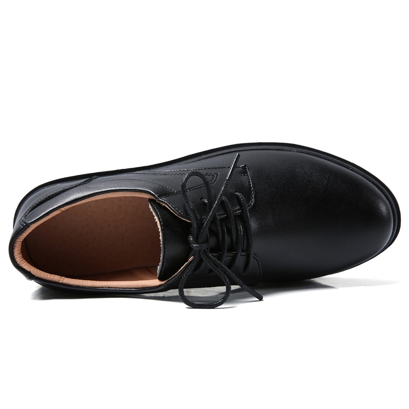 Vintage britisk stil oxford sko til kvinder rund tå snøre oxfords kvinder kontor karriere læder flade sko afslappet kvinde