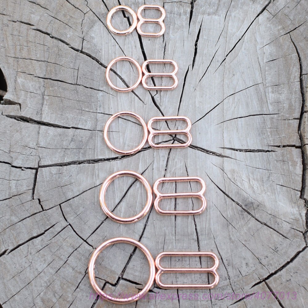 100 sets /200 stuks roségouden / gouden / zilveren bh-verstelringen en schuifjes: 10mm / Roségoud