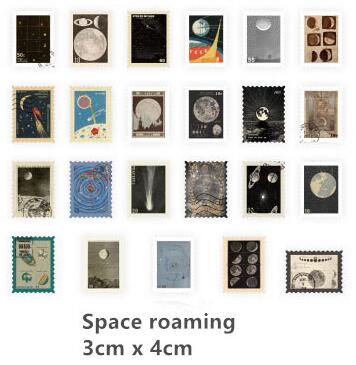 46pcs/pack Museum Series Journal Decorative Stickers Scrapbooking Stick Label Diary Album Stationery Retro Stamp Plant Sticker: Space Roaming