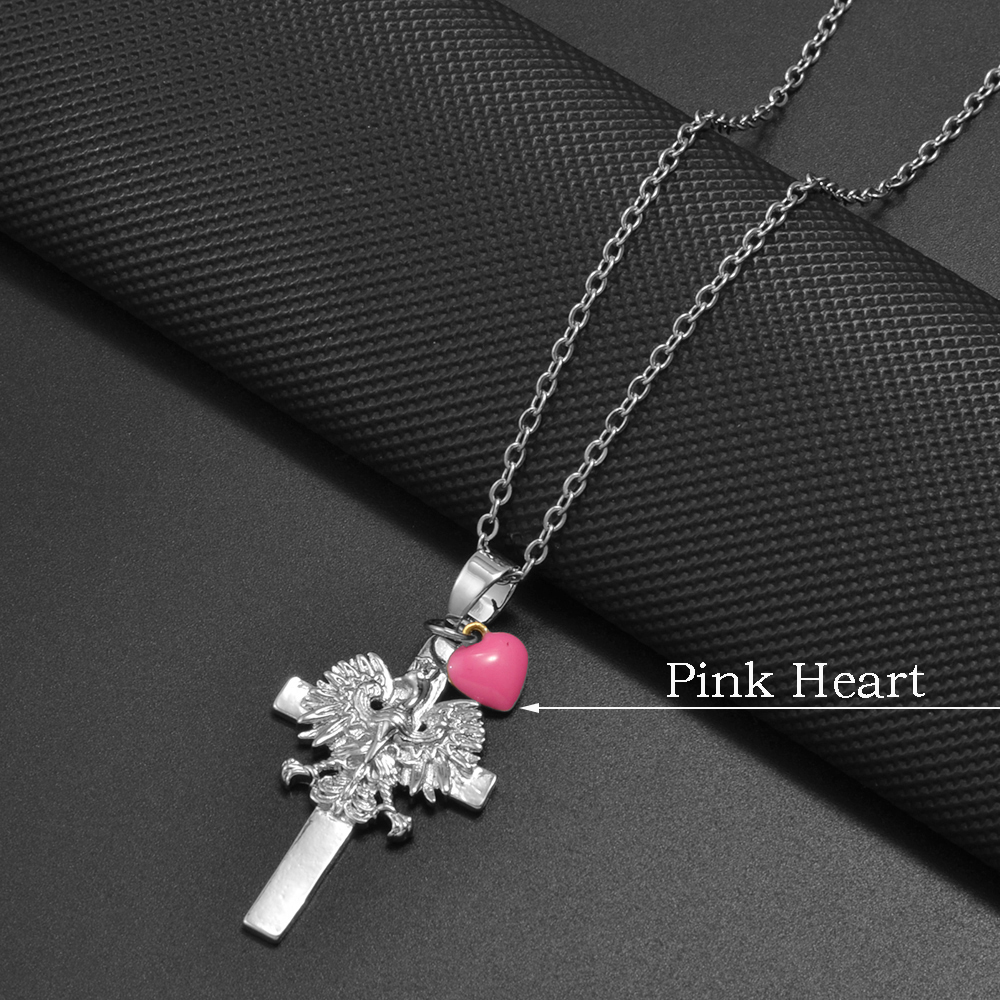 Anniyo Polen Adler überqueren mit Herz Anhänger Halsketten Pro Frauen Mädchen,Polska Stangen Schmuck #381061N: 45cm / Nachgemachter Rhodium überzogen