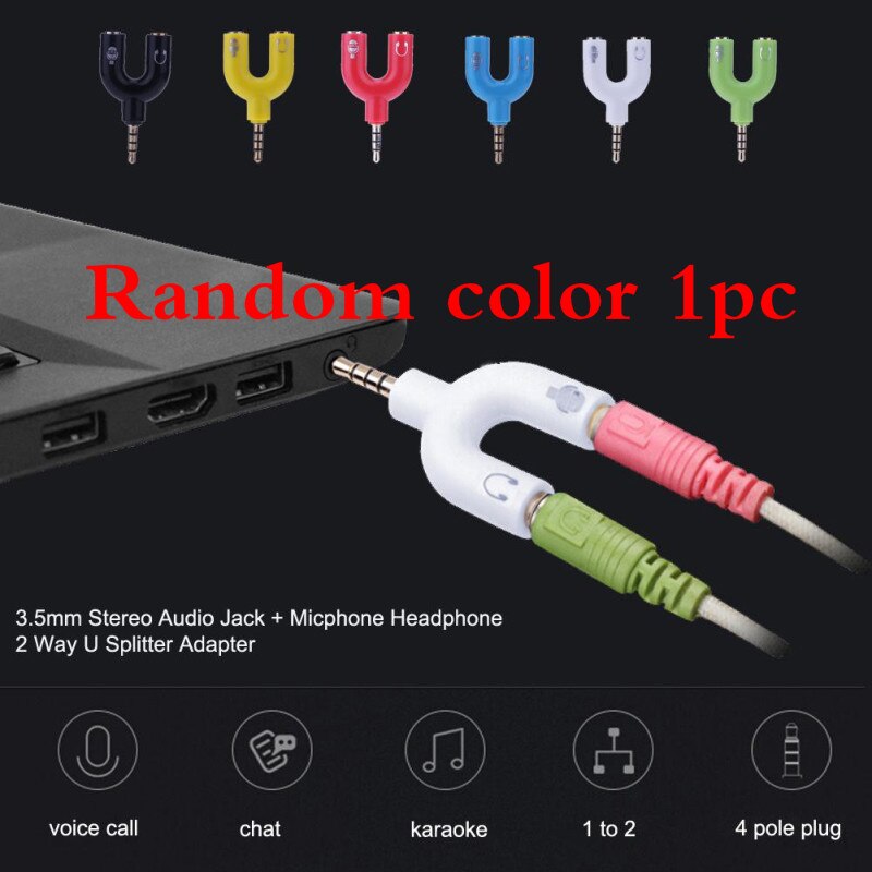 3.5mm Microphone Audio Converter Adapter Splitter Sound Stereo Audio Jack Interface External For 2 Way U TSLM1: RANDOM