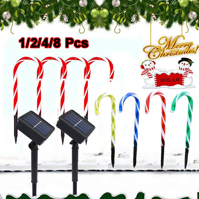 Zonne-energie Kerstmis Candy Cane Led Solar Gazon Lamp Outdoor Zonne-verlichting Xmas Decor Tuin Pathway Yard Kerstverlichting