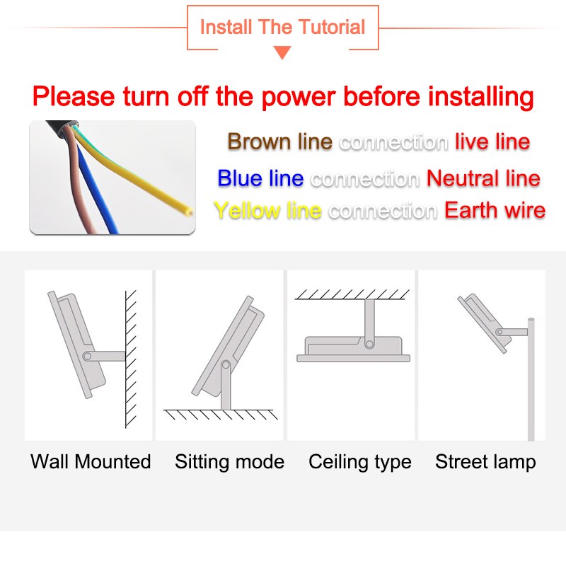 LED Flood Light 50W 3000k 6000k Floodlight street IP65 Waterproof Outdoor Wall Reflector Light AC220V 240V Garden Spotlight