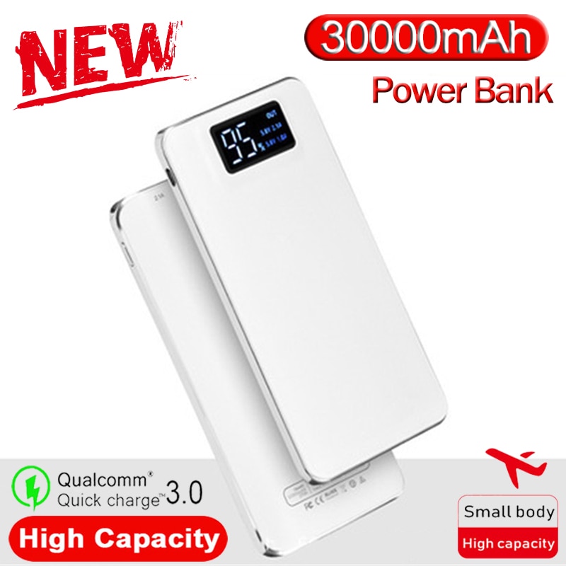 30000mAh Power Bank Protable Large Travel USB Charger LCD Digital Display LED Lighting Powerbank for iphone Samsung