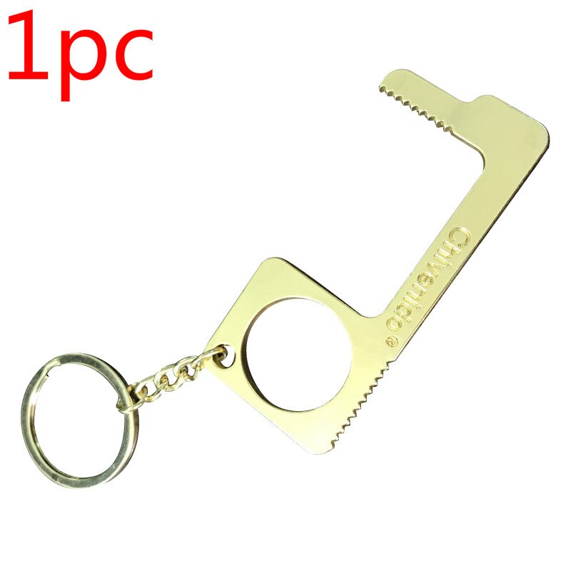 Portable Door Opener Multi-function Keychain Door Opener Anti-contact Sanitary Door Opener Anti-touch Press Elevator Tool: Golden 1pc