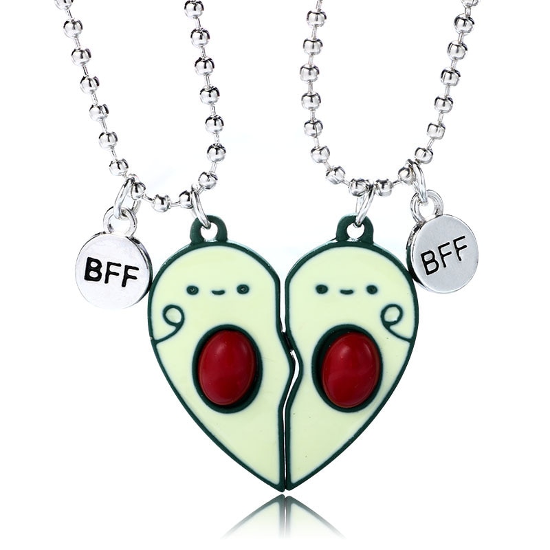 BFF Necklace 2Pcs/Set Cute avocado Heart-shaped Best Friends Necklaces Couples Chain Friendship for Kids Girl Women: Default Title